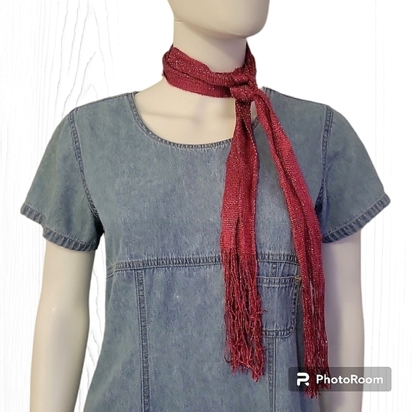 3/$30 VTG Fuscia Metallic Silver Long Skinny Fringe Disco Sash Scarf - Picture 1 of 6